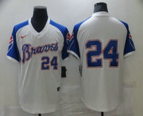 Wholesale Cheap Men\'s Atlanta Braves #24 Deion Sanders White Stitched MLB Throwback Nike Jersey
