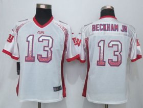 Wholesale Cheap Nike Giants #13 Odell Beckham Jr White Women\'s Stitched NFL Elite Drift Fashion Jersey
