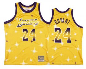 Wholesale Cheap Men\'s Los Angeles Lakers #24 Kobe Bryant Starry Yellow Hardwood Classics Soul Swingman Throwback Jersey