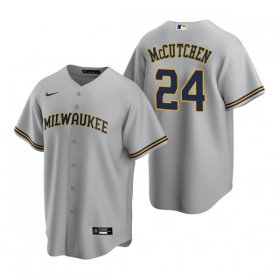 Wholesale Cheap Men\'s Milwaukee Brewers #24 Andrew McCutchen Gray Cool Base Stitched Jersey