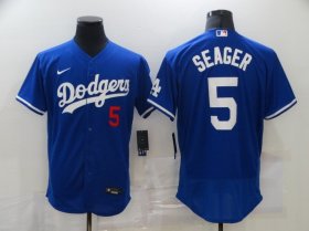Wholesale Cheap Men\'s Los Angeles Dodgers #5 Corey Seager Blue Stitched MLB Flex Base Jersey