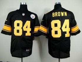 Wholesale Cheap Nike Steelers #84 Antonio Brown Black(Gold No.) Men\'s Stitched NFL Elite Jersey
