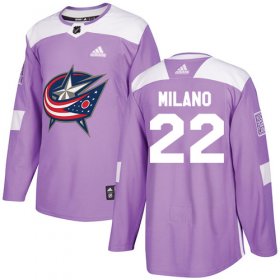 Wholesale Cheap Adidas Blue Jackets #22 Sonny Milano Purple Authentic Fights Cancer Stitched NHL Jersey