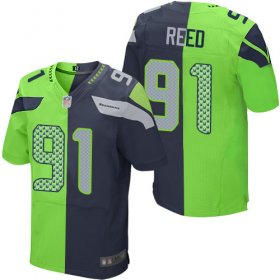 Wholesale Cheap Nike Seahawks #91 Jarran Reed Steel Blue/Green Men\'s Stitched NFL Elite Split Jersey