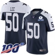 Wholesale Cheap Nike Cowboys #50 Sean Lee Navy Blue Thanksgiving Men's Stitched With Established In 1960 Patch NFL 100th Season Vapor Untouchable Limited Throwback Jersey