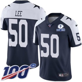 Wholesale Cheap Nike Cowboys #50 Sean Lee Navy Blue Thanksgiving Men\'s Stitched With Established In 1960 Patch NFL 100th Season Vapor Untouchable Limited Throwback Jersey