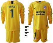 Wholesale Cheap Atletico Madrid #1 Adan Yellow Goalkeeper Long Sleeves Kid Soccer Club Jersey