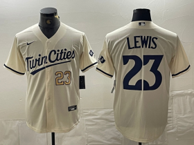 Cheap Men\'s Minnesota Twins #23 Royce Lewis Number Cream Cool Base Stitched Baseball Jerseys
