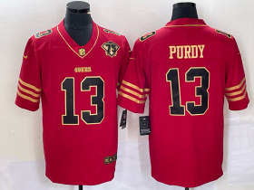 Wholesale Cheap Men\'s San Francisco 49ers #13 Brock Purdy Red 75th Patch Golden Edition Stitched Nike Limited Jersey