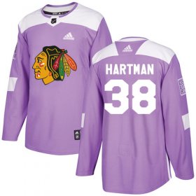 Wholesale Cheap Adidas Blackhawks #38 Ryan Hartman Purple Authentic Fights Cancer Stitched NHL Jersey