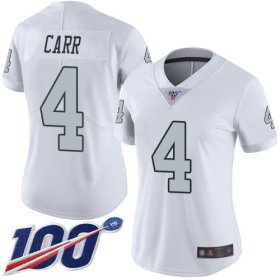 Wholesale Cheap Nike Raiders #4 Derek Carr White Women\'s Stitched NFL Limited Rush 100th Season Jersey