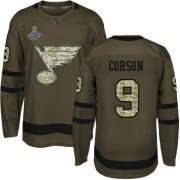 Wholesale Cheap Adidas Blues #9 Shayne Corson Green Salute to Service Stanley Cup Champions Stitched NHL Jersey
