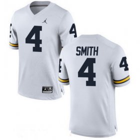 Wholesale Cheap Men\'s Michigan Wolverines #4 De\'Veon Smith White Stitched College Football Brand Jordan NCAA Jersey