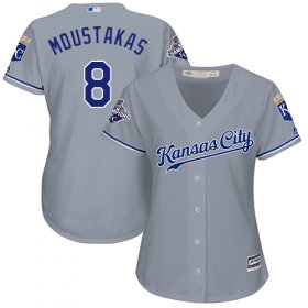 Wholesale Cheap Royals #8 Mike Moustakas Grey Road Women\'s Stitched MLB Jersey