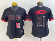 Wholesale Cheap Women's Cincinnati Reds #21 Hunter Greene Number Black 2023 City Connect Cool Base Stitched Jersey2
