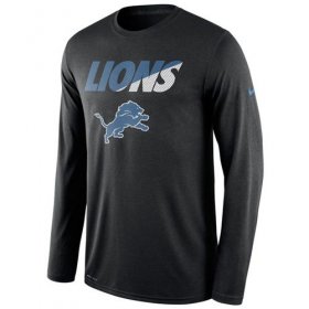Wholesale Cheap Men\'s Detroit Lions Nike Black Legend Staff Practice Long Sleeves Performance T-Shirt