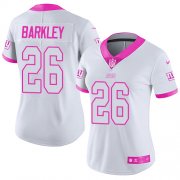Wholesale Cheap Nike Giants #26 Saquon Barkley White/Pink Women's Stitched NFL Limited Rush Fashion Jersey