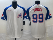 Cheap Men's Atlanta Braves #99 Spencer Strider White 2023 City Connect Cool Base Stitched Jersey
