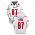 Wholesale Cheap Men's White Kansas City Chiefs #87 Travis Kelce 2021 Super Bowl LIV Pullover Hoodie