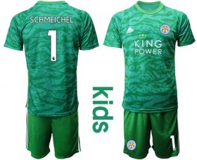 Wholesale Cheap Leicester City #1 Schmeichel Green Goalkeeper Kid Soccer Club Jersey