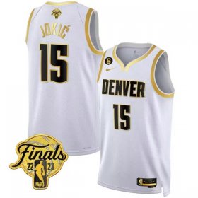 Wholesale Cheap Men\'s Denver Nuggets #15 Nikola Jokic White 2023 Finals Collection With NO.6 Patch Stitched Basketball Jersey