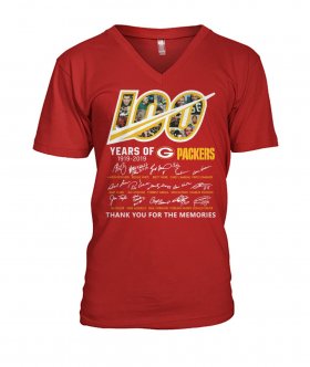 Wholesale Cheap Green Bay Packers 100 Seasons Memories Women\'s V-Neck T-Shirt Red