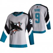 Wholesale Cheap San Jose Sharks #9 Evander Kane Grey Men's Adidas 2020-21 Reverse Retro Alternate NHL Jersey