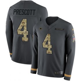 Wholesale Cheap Nike Cowboys #4 Dak Prescott Anthracite Salute to Service Youth Stitched NFL Limited Therma Long Sleeve Jersey