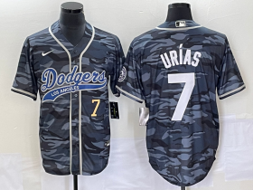 Wholesale Cheap Men\'s Los Angeles Dodgers #7 Julio Urias Number Gray Camo Cool Base With Patch Stitched Baseball Jersey