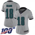 Wholesale Cheap Nike Eagles #18 Jalen Reagor Silver Women's Stitched NFL Limited Inverted Legend 100th Season Jersey