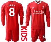 Wholesale Cheap 2021 Liverpool home long sleeves Youth 8 soccer jerseys