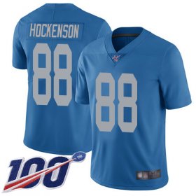 Wholesale Cheap Nike Lions #88 T.J. Hockenson Blue Throwback Men\'s Stitched NFL 100th Season Vapor Limited Jersey