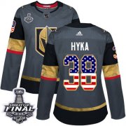 Wholesale Cheap Adidas Golden Knights #38 Tomas Hyka Grey Home Authentic USA Flag 2018 Stanley Cup Final Women's Stitched NHL Jersey