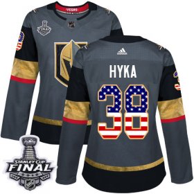 Wholesale Cheap Adidas Golden Knights #38 Tomas Hyka Grey Home Authentic USA Flag 2018 Stanley Cup Final Women\'s Stitched NHL Jersey