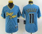 Wholesale Cheap Youth Milwaukee Brewers #11 Rowdy Tellez Blue 2022 City Connect Cool Base Stitched Jersey