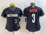 Wholesale Cheap Women's Baltimore Orioles #3 Jorge Mateo Number Black 2023 City Connect Cool Base Stitched Jersey 1