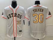 Wholesale Cheap Men's Houston Astros #30 Kyle Tucker Number 2023 White Gold World Serise Champions Patch Flex Base Stitched Jersey1