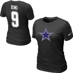 Wholesale Cheap Women\'s Nike Dallas Cowboys #9 Tony Romo Name & Number T-Shirt Black
