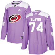 Wholesale Cheap Adidas Hurricanes #74 Jaccob Slavin Purple Authentic Fights Cancer Stitched NHL Jersey