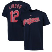 Wholesale Cheap Cleveland Indians #12 Francisco Lindor Majestic Official Name and Number T-Shirt Navy