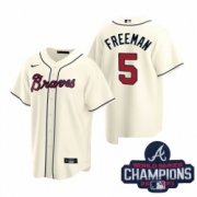 Wholesale Cheap Men Nike Atlanta Braves 5 Freddie Freeman Cream Alternate Stitched Baseball Stitched MLB 2021 Champions Patch Jersey