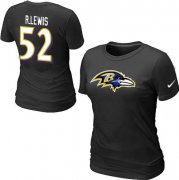 Wholesale Cheap Women's Nike Baltimore Ravens #52 R.Lewis Name & Number T-Shirt Black