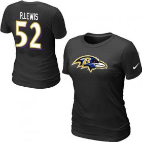 Wholesale Cheap Women\'s Nike Baltimore Ravens #52 R.Lewis Name & Number T-Shirt Black