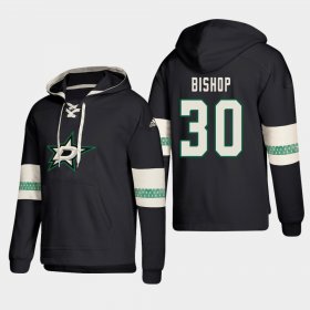 Wholesale Cheap Dallas Stars #30 Ben Bishop Black adidas Lace-Up Pullover Hoodie