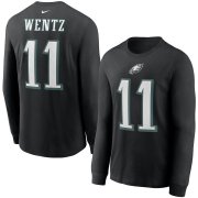 Wholesale Cheap Philadelphia Eagles #11 Carson Wentz Nike Player Name & Number Long Sleeve T-Shirt Black