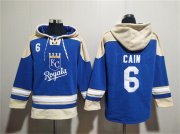 Wholesale Cheap Men's Kansas City Royals #6 Lorenzo Cain Blue Ageless Must-Have Lace-Up Pullover Hoodie