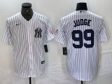Cheap Men's New York Yankees #99 Aaron Judge Name White With Patch 2024 Cool Base Stitched Jersey