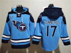 Wholesale Men\'s Tennessee Titans #17 Ryan Tannehill Blue Lace-Up Pullover Hoodie
