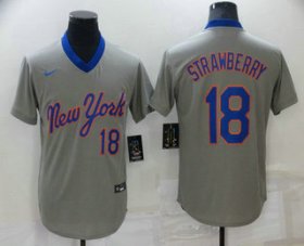Wholesale Cheap Men\'s New York Mets #18 Darryl Strawberry Grey Throwback Cooperstown Stitched MLB Cool Base Nike Jersey