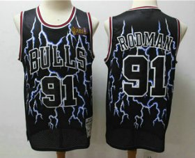 Wholesale Cheap Men\'s Chicago Bulls #91 Dennis Rodman Black Lightning Hardwood Classics Soul Swingman Throwback Jersey